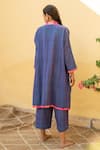 Priyanka Raajiv_Blue Organic Cotton Embroidery Sequin V Neck Aroon Kurta And Flared Pant Set _Online_at_Aza_Fashions
