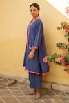 Buy_Priyanka Raajiv_Blue Organic Cotton Embroidery Sequin V Neck Aroon Kurta And Flared Pant Set _Online_at_Aza_Fashions
