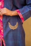 Shop_Priyanka Raajiv_Blue Organic Cotton Embroidery Sequin V Neck Aroon Kurta And Flared Pant Set _Online_at_Aza_Fashions