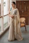 Buy_Priyanka Raajiv_Beige Silk Embroidery Sequin Ausra Border Saree _at_Aza_Fashions