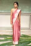 Buy_Priyanka Raajiv_Coral Silk Mashru Woven Bhagwati Saree With Zane Running Blouse  _at_Aza_Fashions