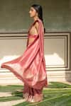 Shop_Priyanka Raajiv_Coral Silk Mashru Woven Bhagwati Saree With Zane Running Blouse  _Online_at_Aza_Fashions