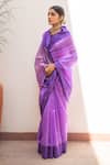 Buy_Priyanka Raajiv_Purple Silk Chanderi Woven Stripe Kaiya Saree With Running Blouse _Online_at_Aza_Fashions