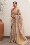 Shop_Priyanka Raajiv_Silver Silk Chanderi Woven Butta Kuu Saree With Running Blouse _Online_at_Aza_Fashions