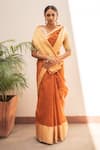 Buy_Priyanka Raajiv_Orange Silk Chanderi Plain Lopa Saree With Sachi Running Blouse_at_Aza_Fashions
