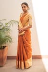 Priyanka Raajiv_Orange Silk Chanderi Plain Lopa Saree With Sachi Running Blouse_Online_at_Aza_Fashions