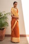 Buy_Priyanka Raajiv_Orange Silk Chanderi Plain Lopa Saree With Sachi Running Blouse_Online_at_Aza_Fashions