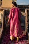 Shop_Priyanka Raajiv_Pink Silk, Brocade Tassels V-neck Neima Kurta And Nara Palazzo Set _at_Aza_Fashions