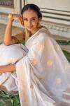 Shop_Priyanka Raajiv_Ivory Silk Banarasi Woven Anaar Rena Saree With Running Blouse  _Online_at_Aza_Fashions