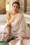 Priyanka Raajiv_Ivory Silk Banarasi Woven Anaar Rena Saree With Running Blouse  _at_Aza_Fashions