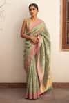Buy_Priyanka Raajiv_Green Silk Chanderi Woven Geometric And Floral Rumi Saree With Running Blouse_at_Aza_Fashions