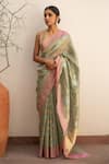 Priyanka Raajiv_Green Silk Chanderi Woven Geometric And Floral Rumi Saree With Running Blouse_Online_at_Aza_Fashions