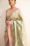 Priyanka Raajiv_Green Silk Chanderi Woven Geometric And Floral Rumi Saree With Running Blouse_at_Aza_Fashions