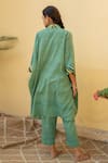 Shop_Priyanka Raajiv_Green Organic Cotton Hand Embroidered Patch Sadeh Kaftan And Pant Set _at_Aza_Fashions