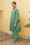 Priyanka Raajiv_Green Organic Cotton Hand Embroidered Patch Sadeh Kaftan And Pant Set _Online_at_Aza_Fashions