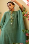 Priyanka Raajiv_Green Organic Cotton Hand Embroidered Patch Sadeh Kaftan And Pant Set _at_Aza_Fashions