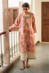 Buy_Priyanka Raajiv_Pink Silk Hand Embroidered Floral Print Senara Patch Work Kurta And Pant Set _at_Aza_Fashions