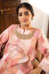 Priyanka Raajiv_Pink Silk Hand Embroidered Floral Print Senara Patch Work Kurta And Pant Set _at_Aza_Fashions