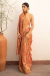 Buy_Priyanka Raajiv_Orange Silk Chanderi Woven Floral Quatrefoil Zahal Saree With Running Blouse_at_Aza_Fashions