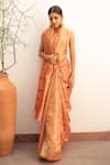 Buy_Priyanka Raajiv_Orange Silk Chanderi Woven Floral Quatrefoil Zahal Saree With Running Blouse_Online_at_Aza_Fashions