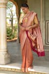 Buy_Priyanka Raajiv_Maroon Silk Banarasi Woven Chevron Zuri Saree With Running Blouse  _at_Aza_Fashions