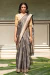 Buy_Priyanka Raajiv_Grey Silk Banarasi Woven Rena Metallic Saree With Running Blouse _at_Aza_Fashions