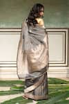 Shop_Priyanka Raajiv_Grey Silk Banarasi Woven Rena Metallic Saree With Running Blouse _at_Aza_Fashions
