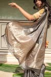 Buy_Priyanka Raajiv_Grey Silk Banarasi Woven Rena Metallic Saree With Running Blouse _Online_at_Aza_Fashions