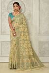 Buy_Nazaakat by Samara Singh_Beige Soft Linen Silk Printed Saree With Running Blouse_at_Aza_Fashions