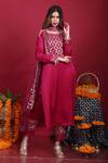 Buy_Monk & Mei By Sonia Anand_Purple Silk, Brocade Embroidery, Tassels Isha Floral Pattern Straight Kurta Set _at_Aza_Fashions