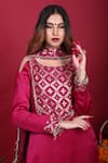 Monk & Mei By Sonia Anand_Purple Silk, Brocade Embroidery, Tassels Isha Floral Pattern Straight Kurta Set _Online_at_Aza_Fashions