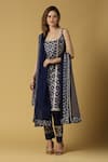 Buy_Monk & Mei_Blue Silk And Brocade Blend Woven Floral Round Kala Straight Kurta Set _at_Aza_Fashions