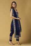 Shop_Monk & Mei_Blue Silk And Brocade Blend Woven Floral Round Kala Straight Kurta Set _Online_at_Aza_Fashions