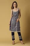 Buy_MONK & MEI BY SONIA ANAND_Blue Silk And Brocade Blend Woven Floral Round Kala Straight Kurta Set 