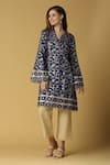 Monk & Mei By Sonia Anand_Blue Silk, Brocade Tassels V-neck Kavya Floral Woven Pakistani Kurta And Pant Set _Online_at_Aza_Fashions