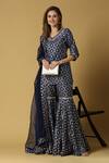 Buy_Monk & Mei_Blue Silk And Brocade Blend Woven Floral V Neck Kaynat Kurta Sharara Set _at_Aza_Fashions