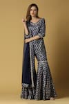 Monk & Mei_Blue Silk And Brocade Blend Woven Floral V Neck Kaynat Kurta Sharara Set _Online_at_Aza_Fashions