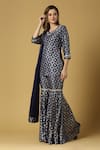 Buy_Monk & Mei_Blue Silk And Brocade Blend Woven Floral V Neck Kaynat Kurta Sharara Set _Online_at_Aza_Fashions