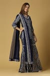 Shop_Monk & Mei_Blue Silk And Brocade Blend Woven Floral V Neck Kaynat Kurta Sharara Set _Online_at_Aza_Fashions