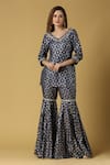 Buy_Monk & Mei_Blue Silk And Brocade Blend Woven Floral V Neck Kaynat Kurta Sharara Set 