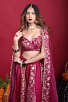 Shop_MONK & MEI BY SONIA ANAND_Purple Silk And Brocade Blend Woven Floral Sweetheart Neck Leela Lehenga Set _at_Aza_Fashions