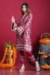 Monk & Mei_Purple Satin And Brocade Woven Floral V Neck Meena Pakistani Kurta & Pant Set _Online_at_Aza_Fashions