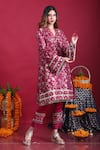 Buy_Monk & Mei_Purple Satin And Brocade Woven Floral V Neck Meena Pakistani Kurta & Pant Set _Online_at_Aza_Fashions