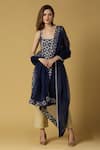 Buy_Monk & Mei By Sonia Anand_Blue Silk, Brocade, Chiffon Embroidery, Radha Floral Woven Straight Kurta Set _at_Aza_Fashions