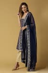 Monk & Mei By Sonia Anand_Blue Silk, Brocade, Chiffon Embroidery, Radha Floral Woven Straight Kurta Set _Online_at_Aza_Fashions