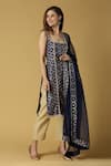 Buy_Monk & Mei By Sonia Anand_Blue Silk, Brocade, Chiffon Embroidery, Radha Floral Woven Straight Kurta Set _Online_at_Aza_Fashions