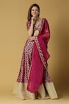 Buy_MONK & MEI BY SONIA ANAND_Purple Brocade Woven Floral V Neck Sevati Sharara Saree With Blouse _at_Aza_Fashions