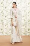 Buy_Kaia_White Cotton Embroidered Resham Keyhole Round Gota Kurta Gharara Set _at_Aza_Fashions