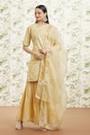 Buy_Kaia_Gold Cotton Embroidered And Printed Resham Round Neck Gota Gharara Set  _at_Aza_Fashions