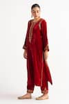 Buy_Anantaa By Roohi_Red Velvet Embroidery, Sequins Round Neck Placement Hand Kurta With Pant _Online_at_Aza_Fashions